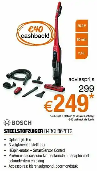 Expert Bosch steelstofzuiger b4bch86pet2 aanbieding