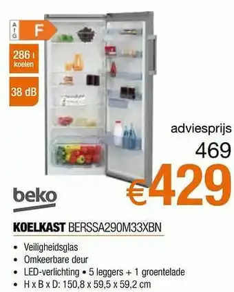 Expert Beko koelkast berssa290m33xbn aanbieding