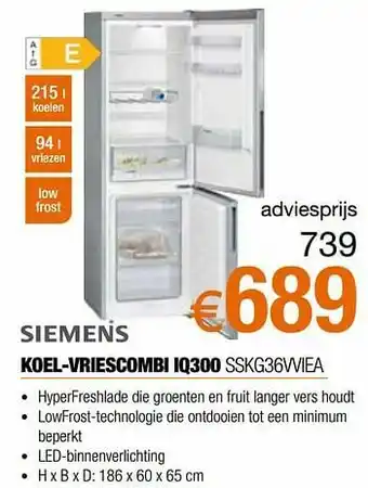 Expert Siemens koel-vriescombi iq300 sskg36vviea aanbieding