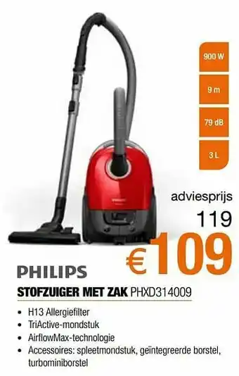 Expert Philips stofzuiger met zak phxd314009 aanbieding