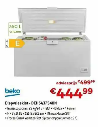 Beko diepvrieskist - behsa37540n