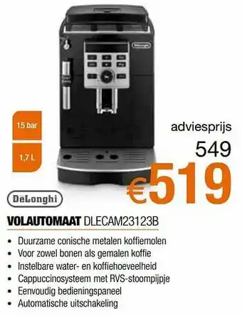 Expert Delonghi volautomaat dlecam23123b aanbieding