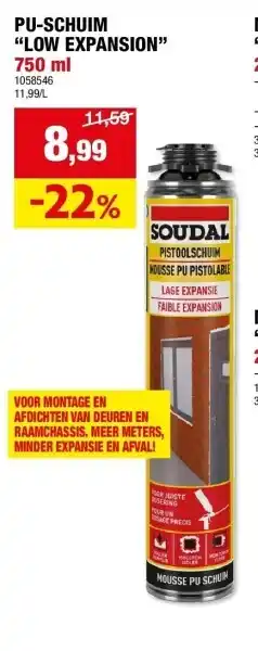 Hubo PU-SCHUIM “LOW EXPANSION” 750 ml aanbieding