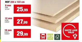 Hubo MDF 244 x 122 cm 9 mm aanbieding