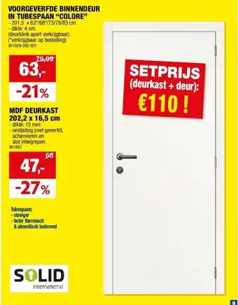 Hubo VOORGEVERFDE BINNENDEUR IN TUBESPAAN “COLORE” aanbieding