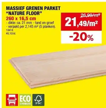 Hubo MASSIEF GRENEN PARKET “NATURE FLOOR” 260 x 16,5 cm aanbieding