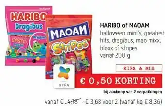 Spar Colruyt Haribo of maoam halloween mini’s greatest hits dragibus mao mixx bloxx of stripes aanbieding