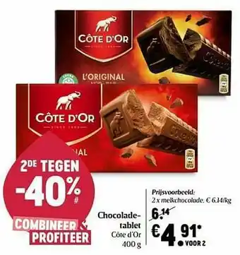 Delhaize Côte d’or melkchocolade aanbieding
