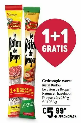 Delhaize Gedroogde worst justin bridou aanbieding