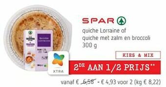 Spar Colruyt Quiche lorraine of quiche met zalm en broccoli aanbieding