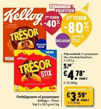 Delhaize Kellogg’s - trésor graanrepen, stix, chocolade-hazelnoot aanbieding
