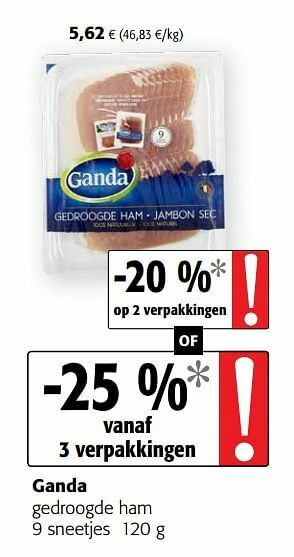 Colruyt Ganda gedroogde ham aanbieding
