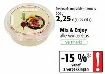 Colruyt Mix + enjoy pastinaak-knolselderhummus aanbieding