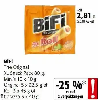 Colruyt Bifi the original xl snack, mini’s, original of roll of carazza aanbieding