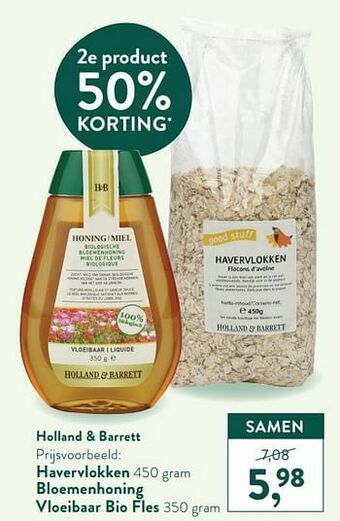 Holland & Barrett Havervlokken bloemenhoning vloeibaar bio fles aanbieding
