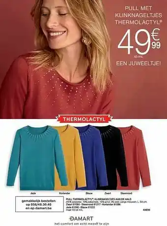 Damart Pull thermolactyl klinknageltjes aan de hals aanbieding