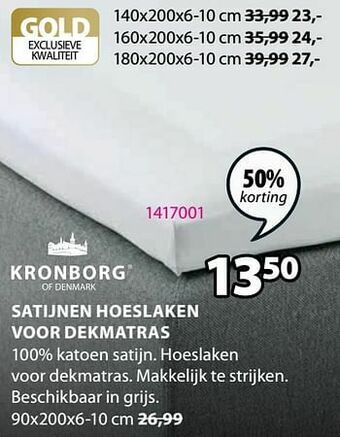 Jysk Satijnen hoeslaken voor dekmatras aanbieding