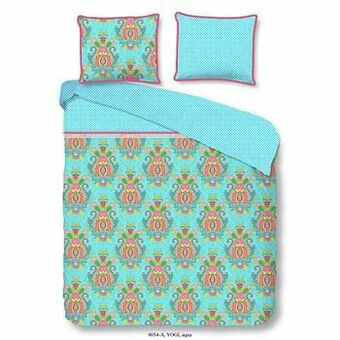 Leen Bakker Happiness dekbedovertrek Yogi - aqua - 200x200/220 cm - Leen Bakker aanbieding