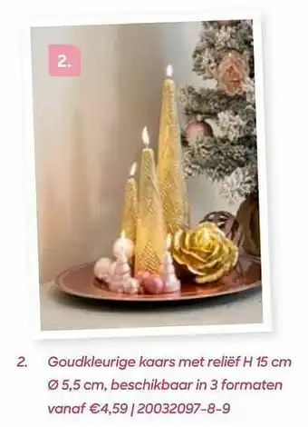 AVA Goudkleurige kaars met reliëf aanbieding
