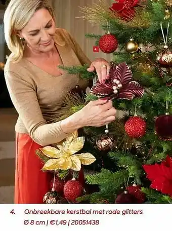 Onbreekbare kerstbal met rode glitters