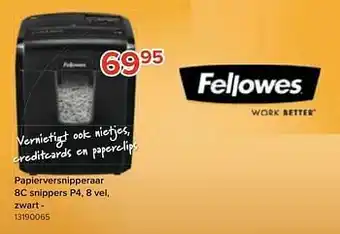 Fellowes papierversnipperaar 8c snippers p4, 8 vel