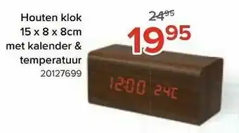 Houten klok met kalender + temperatuur