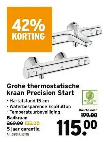 GAMMA Grohe thermostatische kraan precision start aanbieding