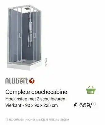 Complete douchecabine hoekinstap met 2 schuifdeuren vierkant