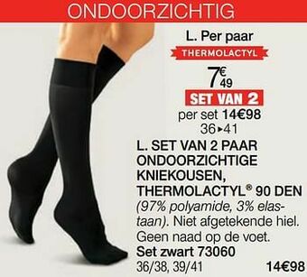 Damart Set van 2 paar ondoorzichtige kniekousen thermolactyl 90 den aanbieding