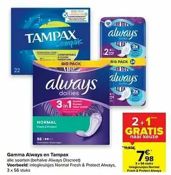 Carrefour Inlegkruisjes normal fresh + protect always aanbieding