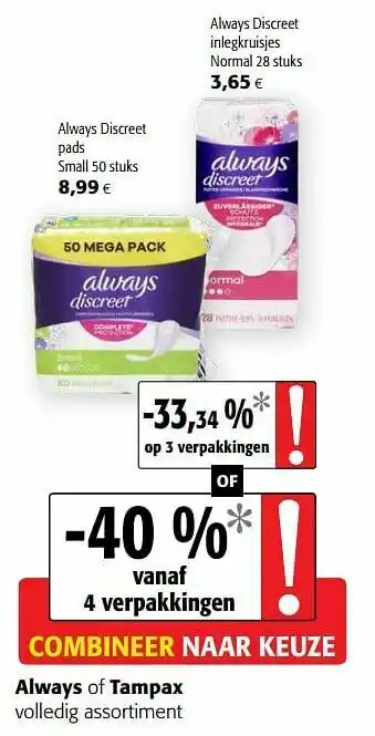 Colruyt Always discreet pads small aanbieding