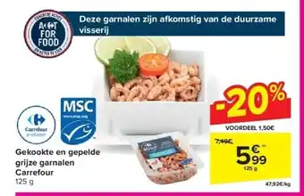 Carrefour Gekookte en gepelde grijze garnalen Carrefour aanbieding