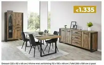 Dressoir + vitrine met verlichting + tafel