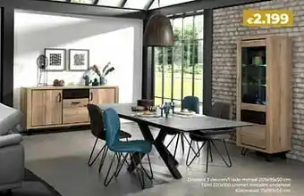 Euroshop Dressoir 3 deuren-1 lade metaal + tafel + metalen onderstel kolomkast aanbieding