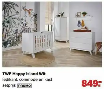 Baby-Dump Twf happy island wit ledikant, commode en kast aanbieding