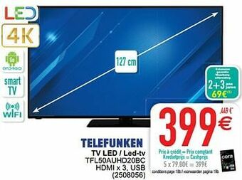 Cora Telefunken tv led - led-tv tfl50auhd20bc aanbieding