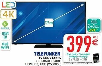 Cora Telefunken tv led - led-tv tfl50auhd20bc aanbieding