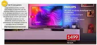 Selexion Philips 4k uhd android ambilight tv 70pus853612 aanbieding