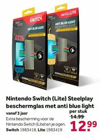Intertoys Nintendo switch steelplay beschermglas met anti blue light aanbieding