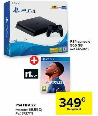 Carrefour Ps4-console 500 gb + ps4 fifa 22 aanbieding