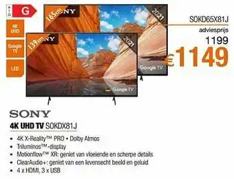 Expert Sony 4k uhd tv sokd65x81j aanbieding