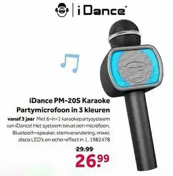 Intertoys Idance pm-20s karaoke partymicrofoon in 3 kleuren aanbieding