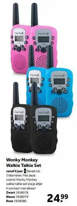 Intertoys Wonky monkey walkie talkie set zwart aanbieding