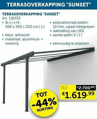 Zelfbouwmarkt Terrasoverkapping sunset aanbieding
