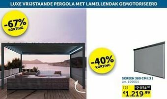 Zelfbouwmarkt Luxe vrijstaande pergola met lamellendak gemotoriseerd screen aanbieding