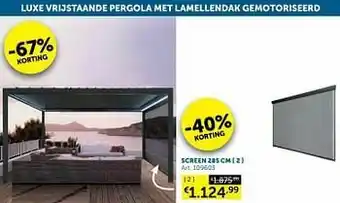 Zelfbouwmarkt Luxe vrijstaande pergola met lamellendak gemotoriseerd screen aanbieding