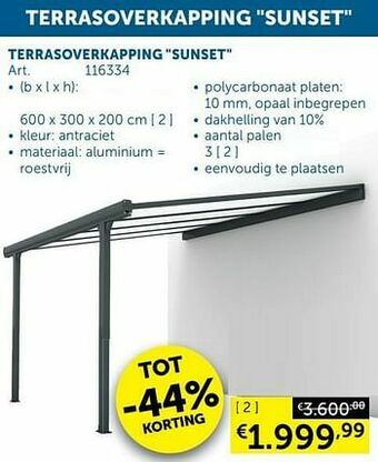 Zelfbouwmarkt Terrasoverkapping sunset aanbieding
