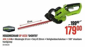 HandyHome Greenworks heggenschaar op accu g40ht61 aanbieding