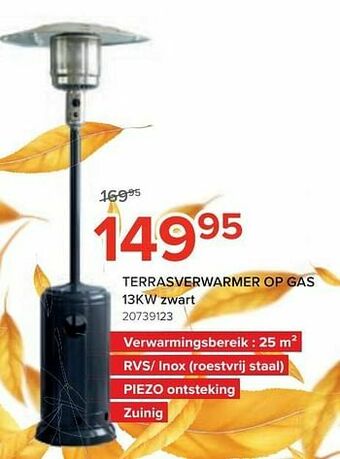 Euroshop Terrasverwarmer op gas 13kw zwart aanbieding