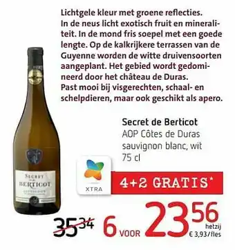 Spar Colruyt Secret de berticot aop côtes de duras sauvignon blanc wit aanbieding